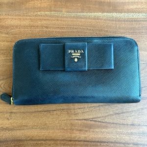 Prada - Navy Saffiano Bow Flap Wallet